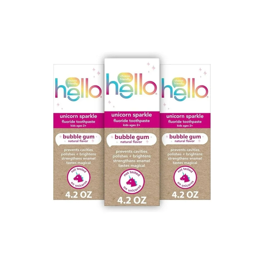 Hello Kids Toothpaste (4.2 oz) – Unicorn Sparkle, Dragon, Strawberry, 5ct